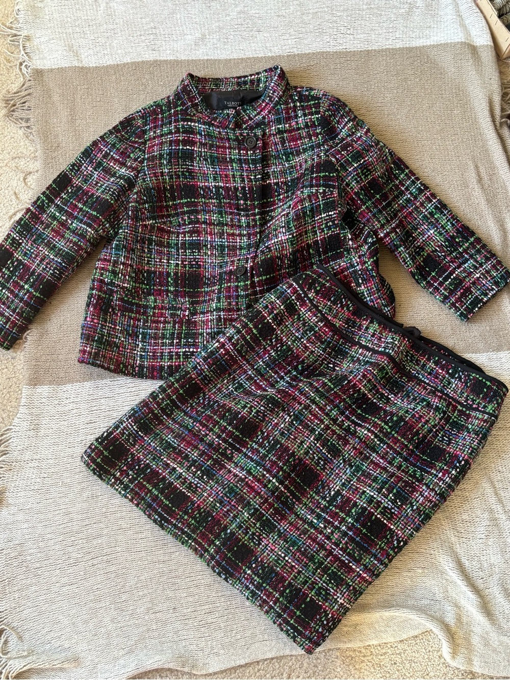 Talbots Black Multicolor Tweed Jacket and Skirt Set